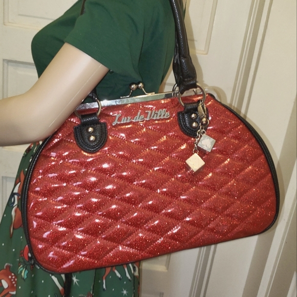 Lux de Ville Handbags - Lux de Ville Sin City Kiss Lock in Matte Black & Venom Red Sparkle